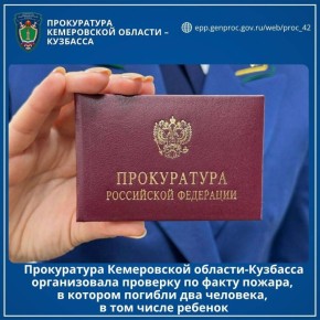 Прокуратура Кемеровской области-Кузбасса организовала проверку по факту пожара, в котором погибли два человека, в том числе ребенок