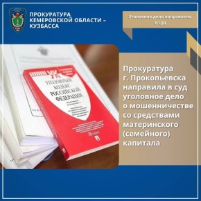 Прокуратура г. Прокопьевска направила в суд уголовное дело о мошенничестве со средствами материнского (семейного) капитала